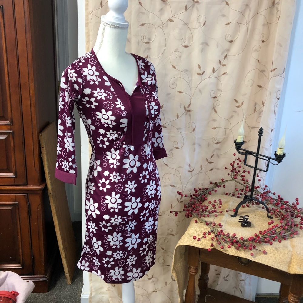 Red and white floral dress